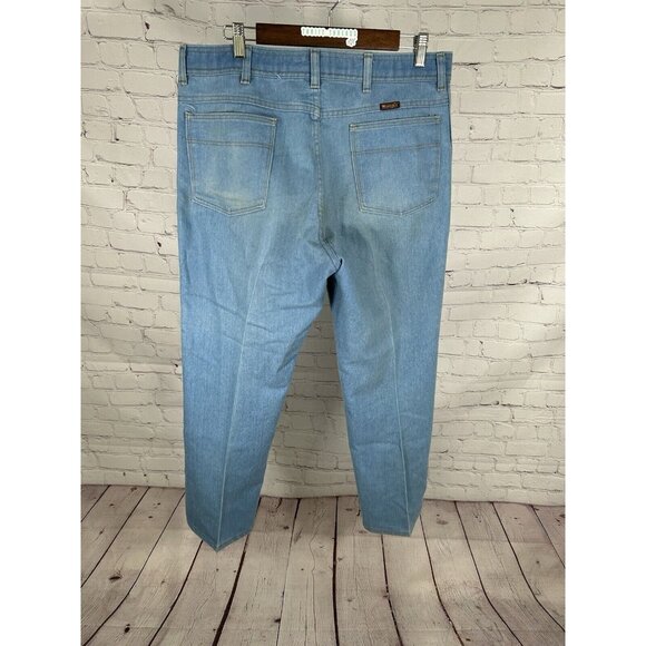 VTG Wrangler Light Wash Distressed Blue Denim Wide Leg Men’s Jeans (36 X 29) - Picture 2 of 16